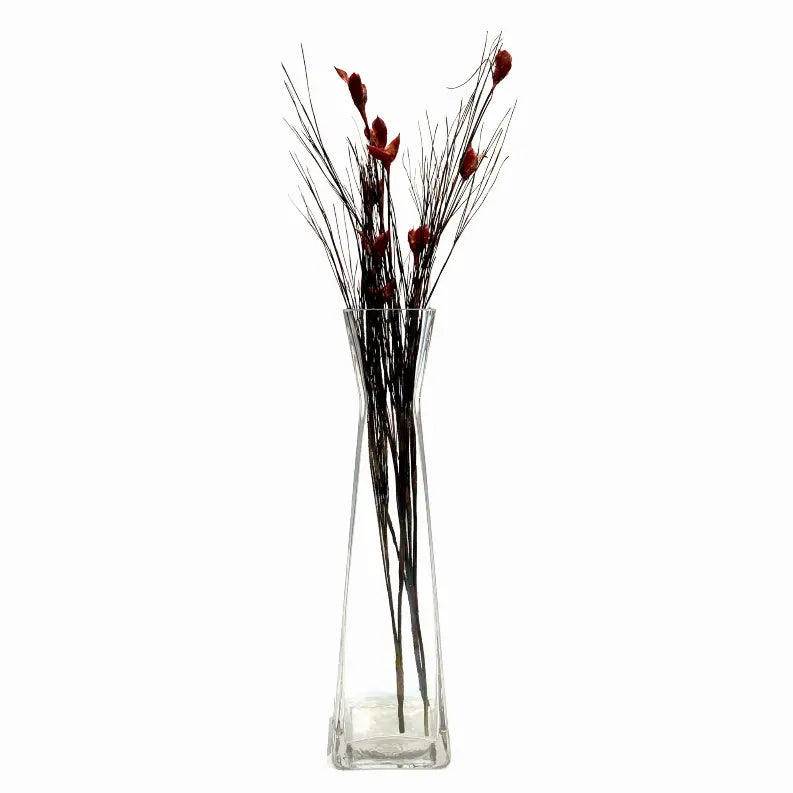 VERRE Clear Glass 12" Square Vase Red Pomegranate Collection