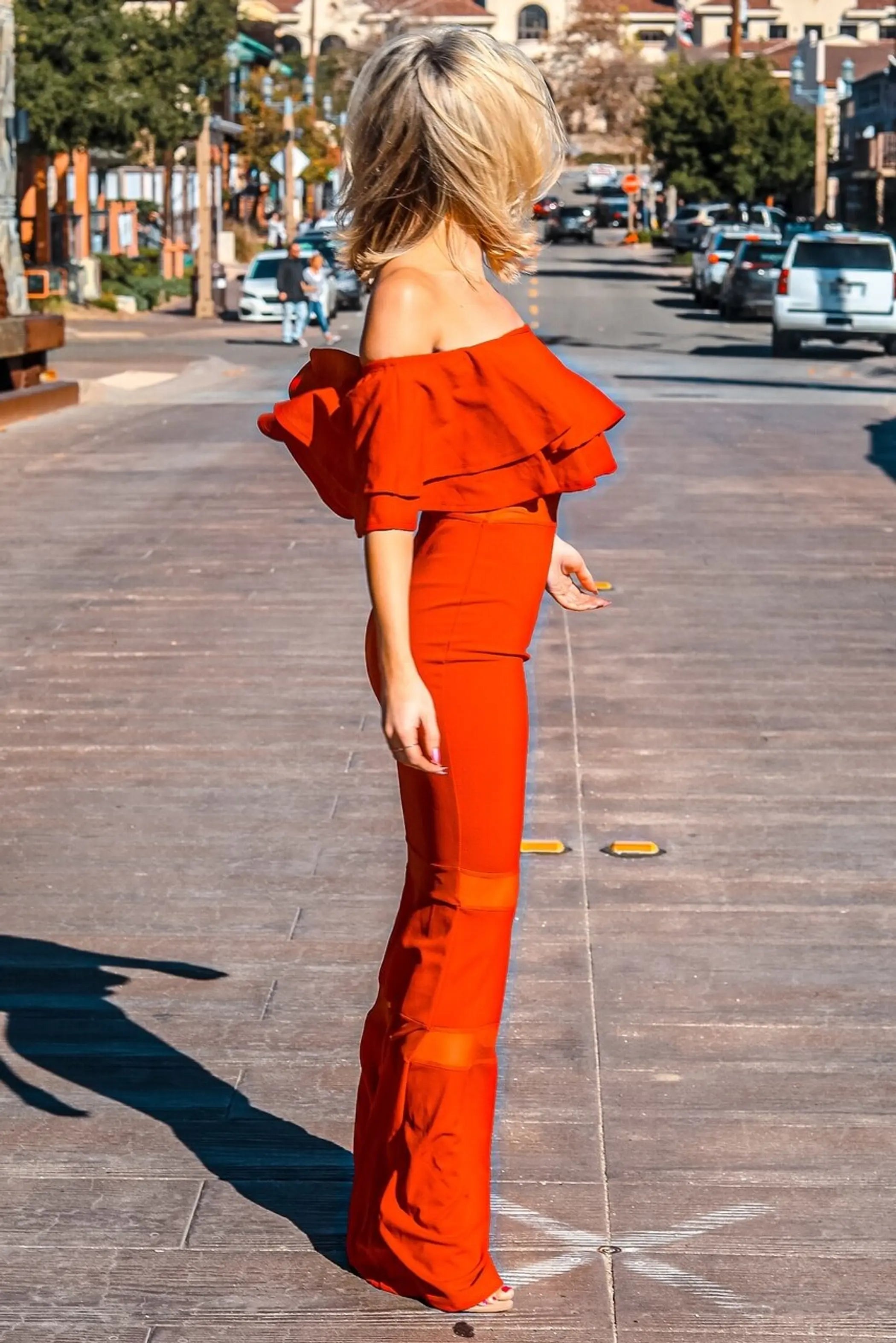 Valentina Ruffle Off The Shoulder Maxi Red Dress with Sheer Details SurelyMine