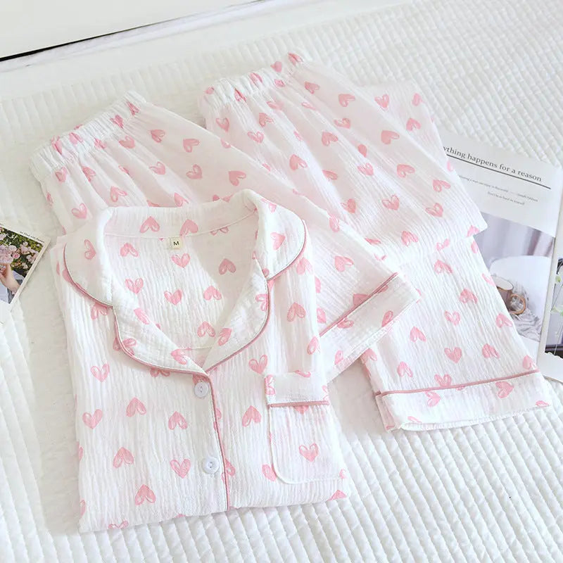 Various Style Spring and Summer Cotton Crepe Pajamas Sweet Three-Piece Short-Sleeved Trousers Spring and Autumn Loose Casual suit GreatEagleInc