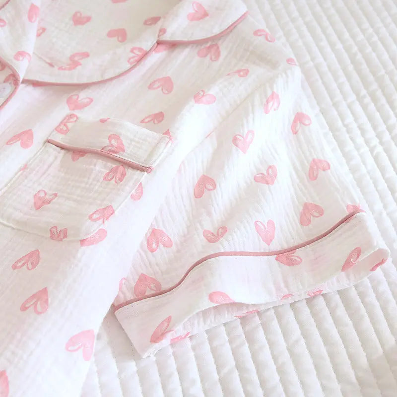 Various Style Spring and Summer Cotton Crepe Pajamas Sweet Three-Piece Short-Sleeved Trousers Spring and Autumn Loose Casual suit GreatEagleInc