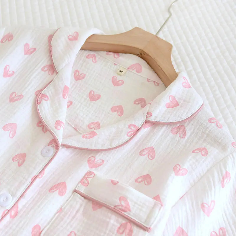 Various Style Spring and Summer Cotton Crepe Pajamas Sweet Three-Piece Short-Sleeved Trousers Spring and Autumn Loose Casual suit GreatEagleInc