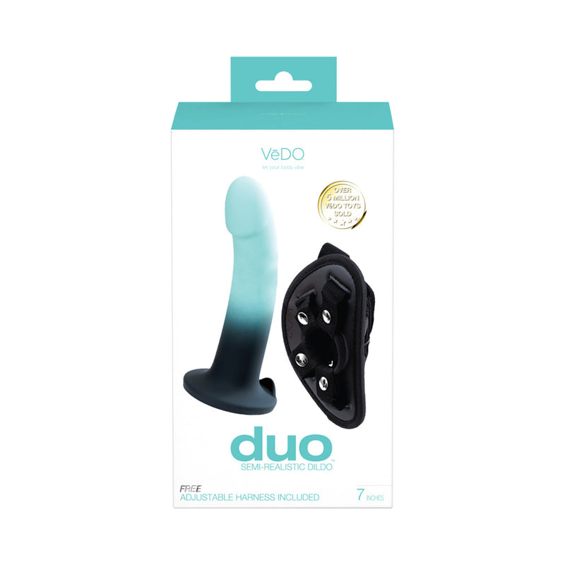 VeDO Duo Silicone Dildo with Harness Turquoise/Black VeDO