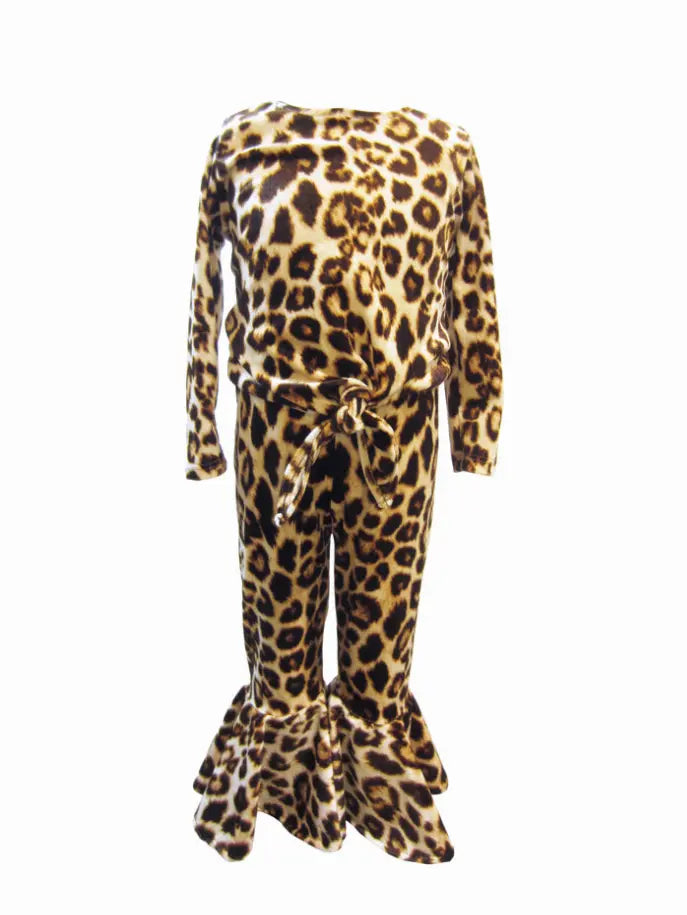 Velvety Leopard Top and Pants Set Little Mass