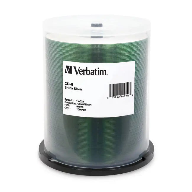 Verbatim CD-R 700MB 52X Shiny Silver Silk Screen Printable - 100pk Spindle Verbatim America, LLC