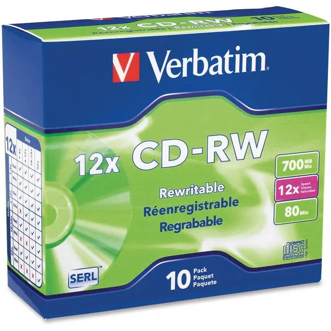 Verbatim CD-RW 700MB 4X-12X High Speed with Branded Surface - 10pk Slim Case Verbatim America, LLC