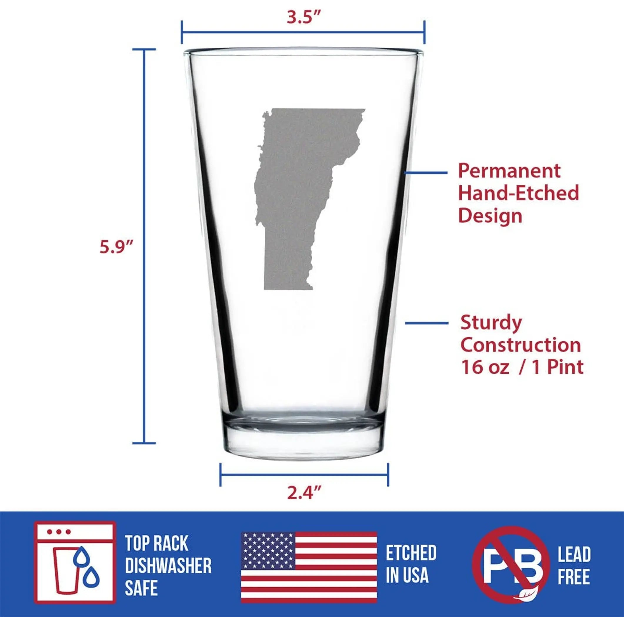 Vermont Outline Pint Glass for Beer - Vermonters Gifts Bevvee
