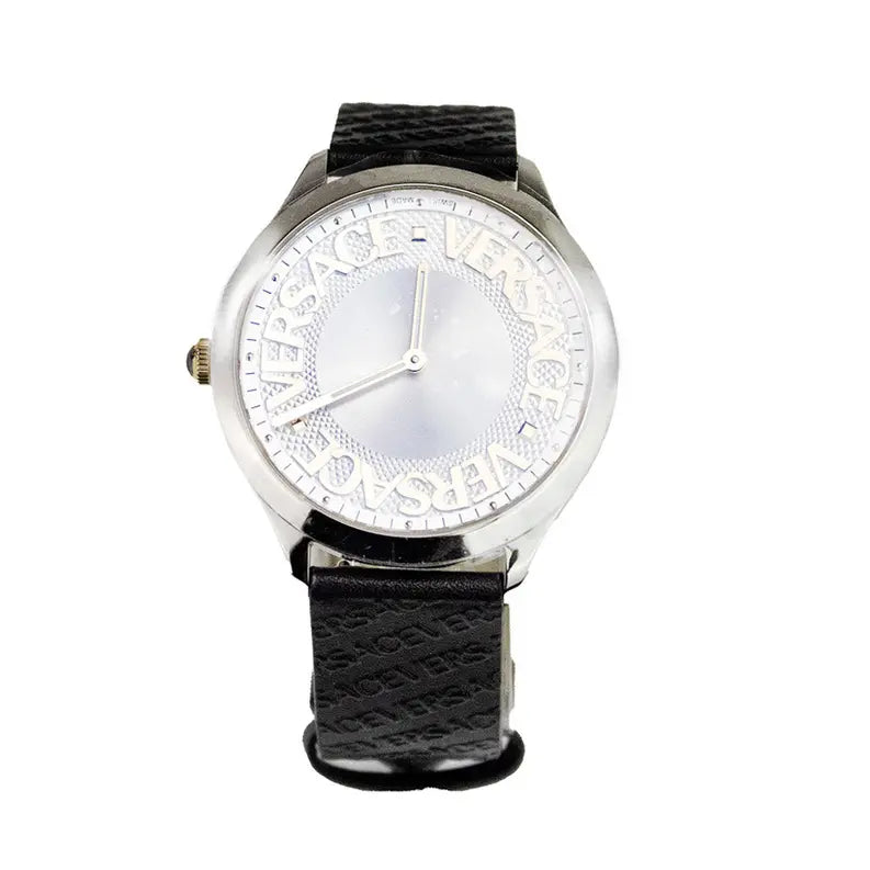 Versace 38mm Silver Logo Halo Dial Embossed Leather Watch JV Deals