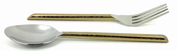 Vibhsa Golden Appetizer Forks and Dessert Spoons Set of 12 Pieces (Cut Hammered, Stainless Steel) Classy R Us LLC