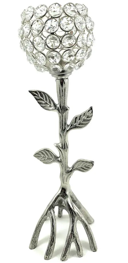 Vibhsa Hurricane Crystal Tealight Candle Holder (Silver rustic14") Classy R Us LLC