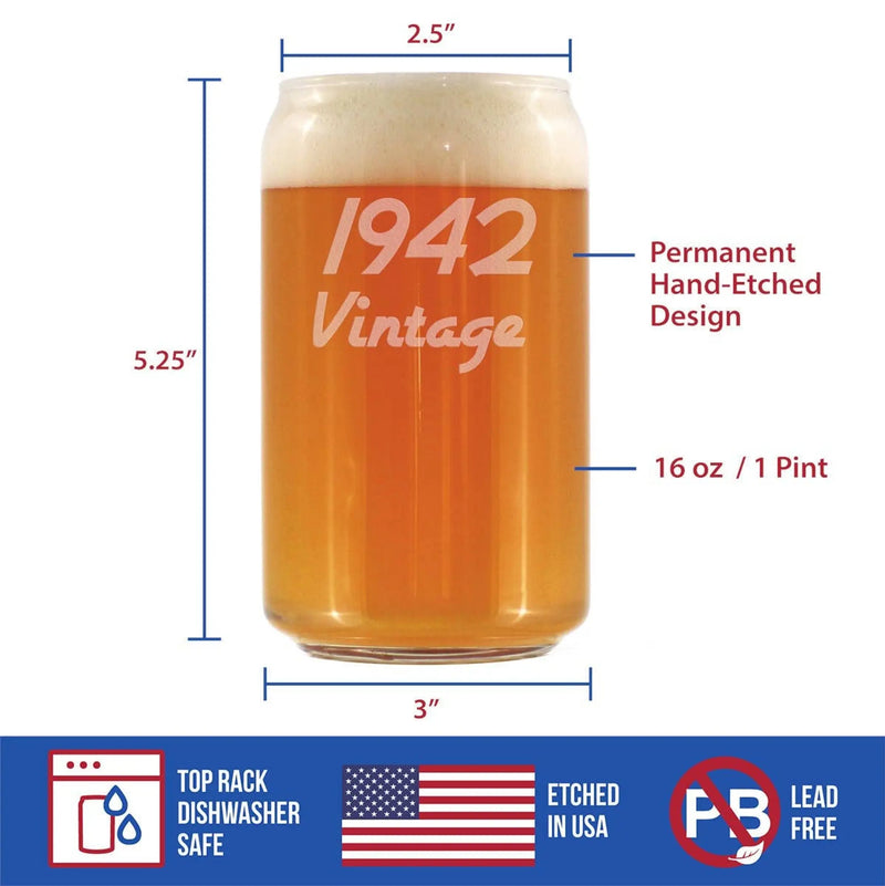 Vintage 1942 Beer Can Pint Glass - 82nd Birthday Gifts Bevvee