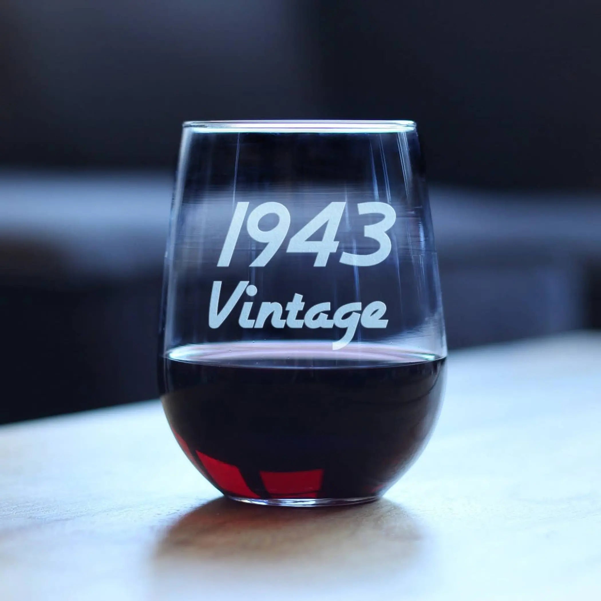 Vintage 1943 Stemless Wine Glass - 81st Birthday Gifts Bevvee