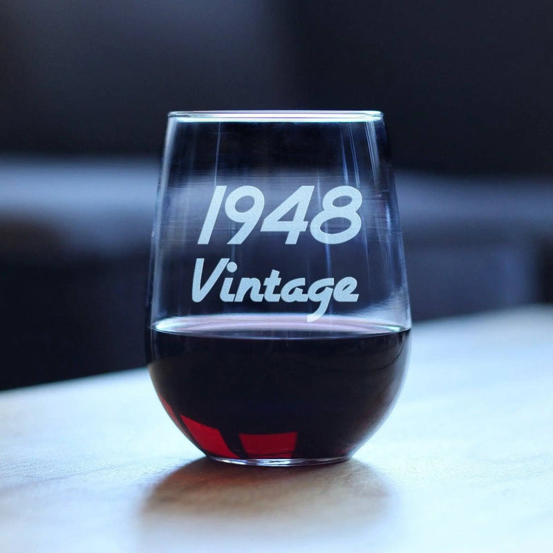 Vintage 1948 Stemless Wine Glass - 76th Birthday Gifts Bevvee