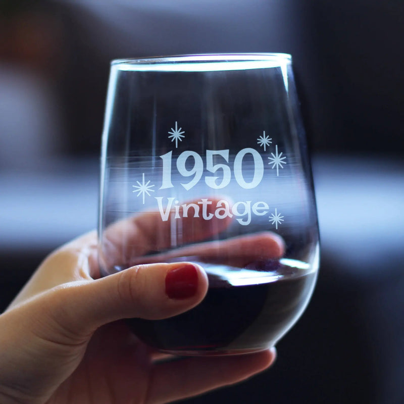Vintage 1950 Stemless Wine Glass - 74th Birthday Gifts Bevvee