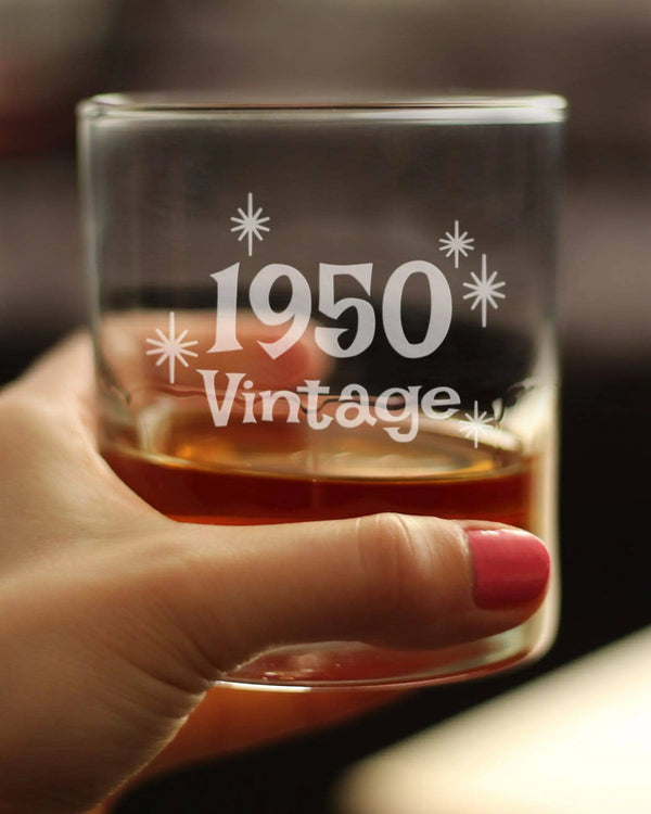 Vintage 1950 Whiskey Rocks Glass - 74th Birthday Gifts Bevvee