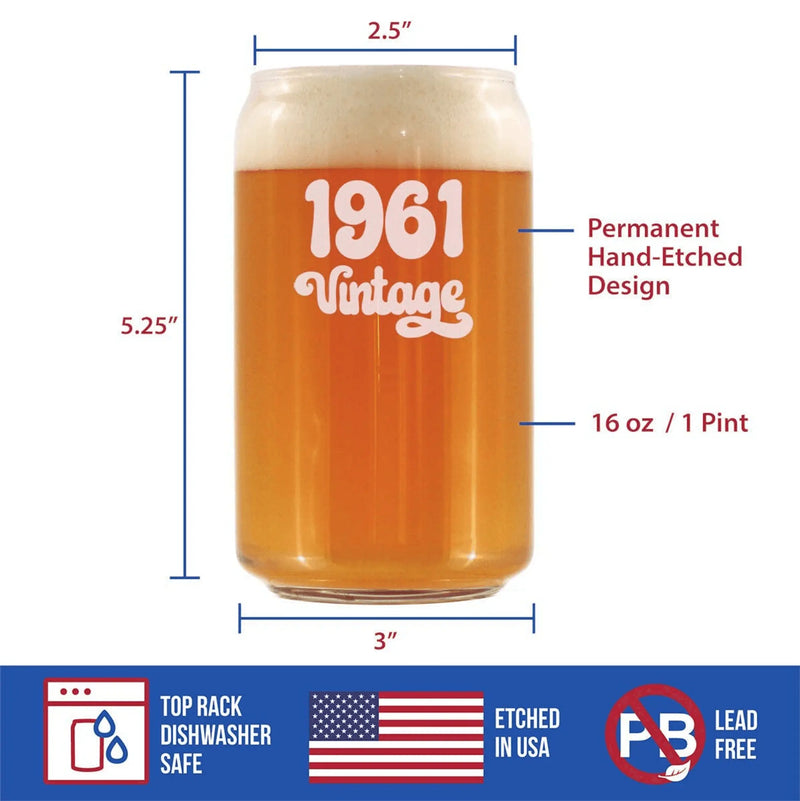 Vintage 1961 Beer Can Pint Glass - 63rd Birthday Gifts Bevvee