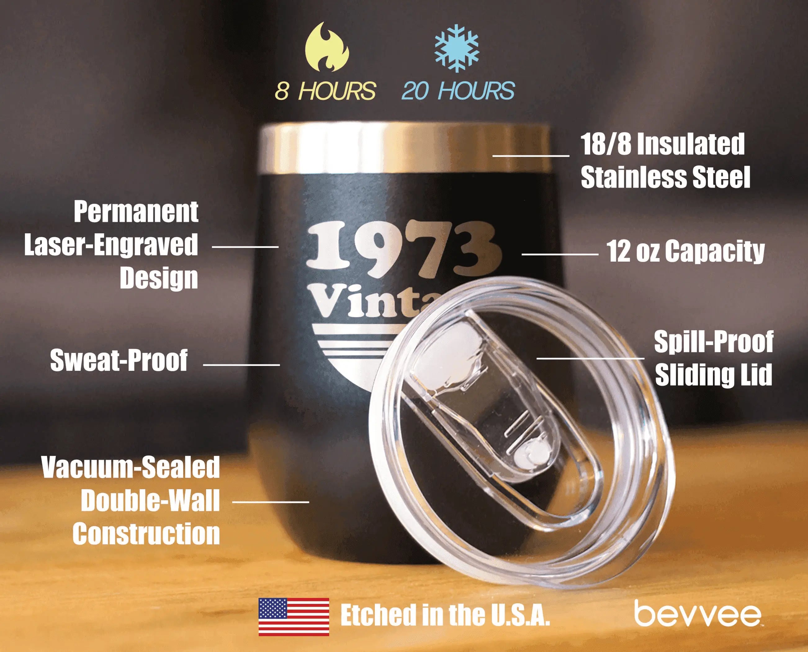 Vintage 1973 Insulated Wine Tumbler - 51st Birthday Gifts Bevvee