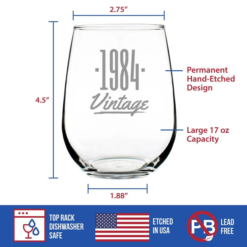 Vintage 1984 Stemless Wine Glass - 40th Birthday Gifts Bevvee