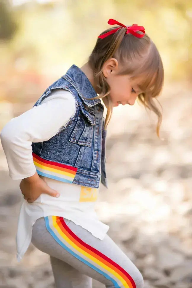 Vintage Rainbow Denim Vest Little Mass
