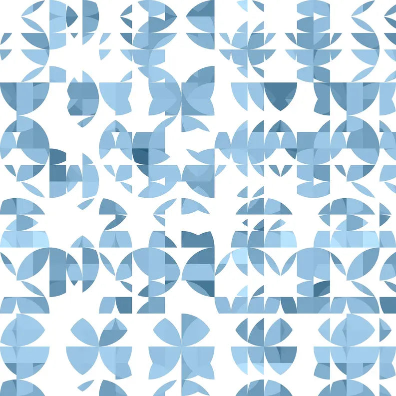 Blue geometric pattern design with butterfly motifs on a white background, ideal for modern home decor or textiles.