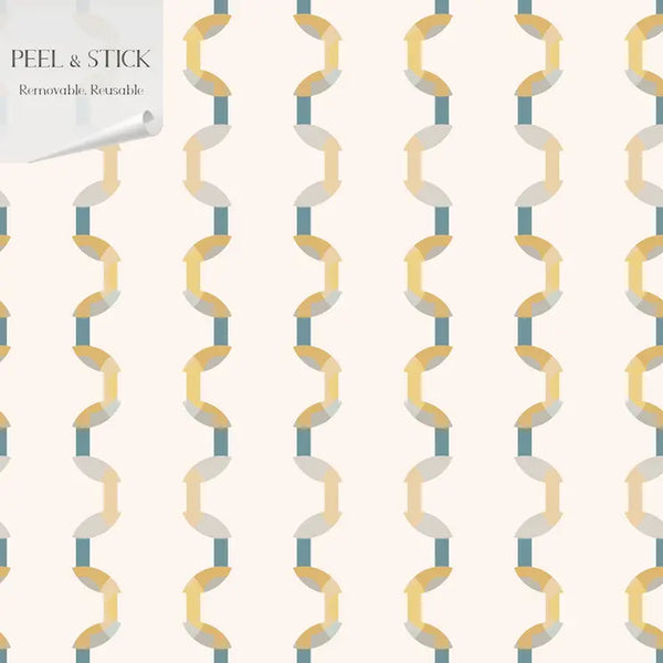 Peel and stick wallpaper in pastel colors with unique arrow chain design, removable and reusable for easy decor updates.