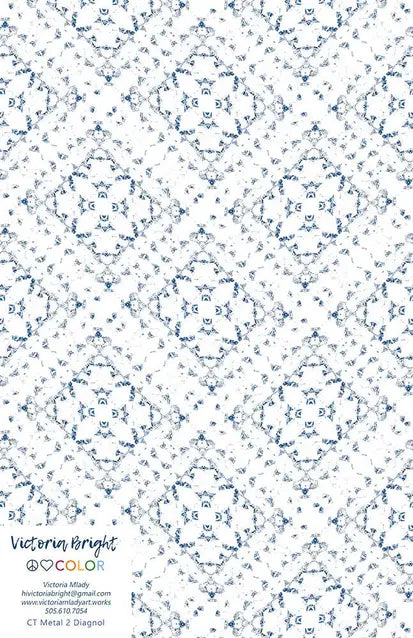 Blue and white floral patterned fabric in a diagonal layout, perfect for sewing and crafts.