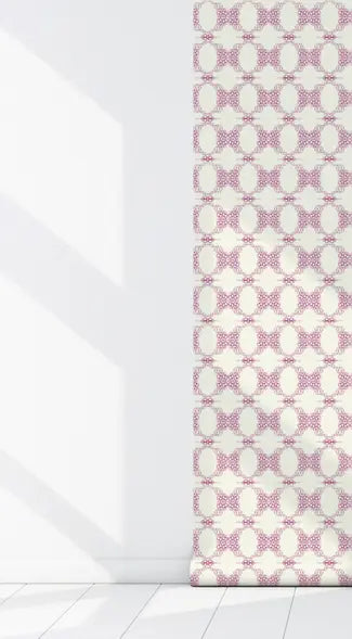 Pink and cream patterned roller blind with geometric design, perfect for modern home decor.