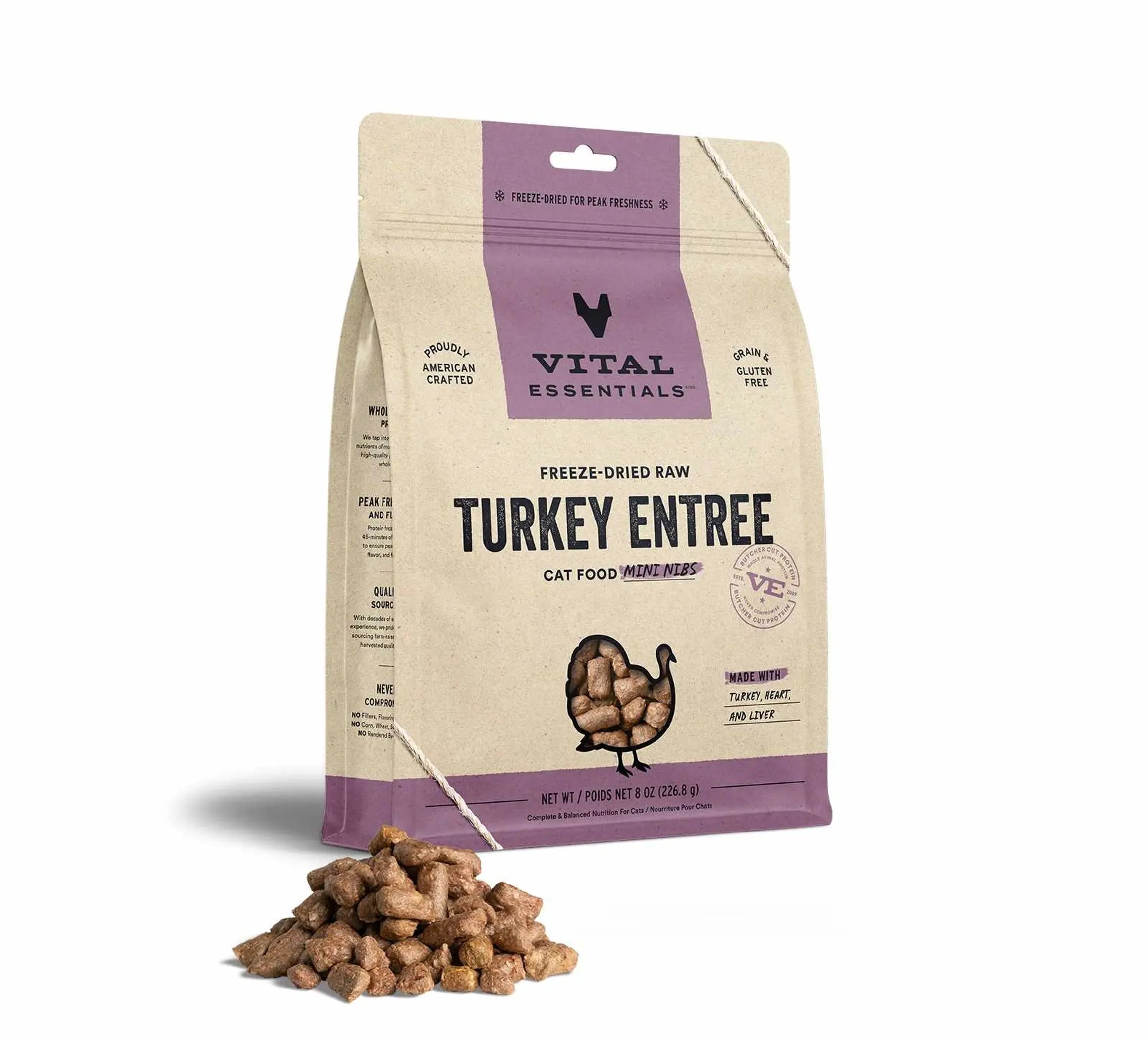 Vital Essentials Freeze-Dried Raw Turkey Entree Cat Food Mini Nibs, Vital Essentials