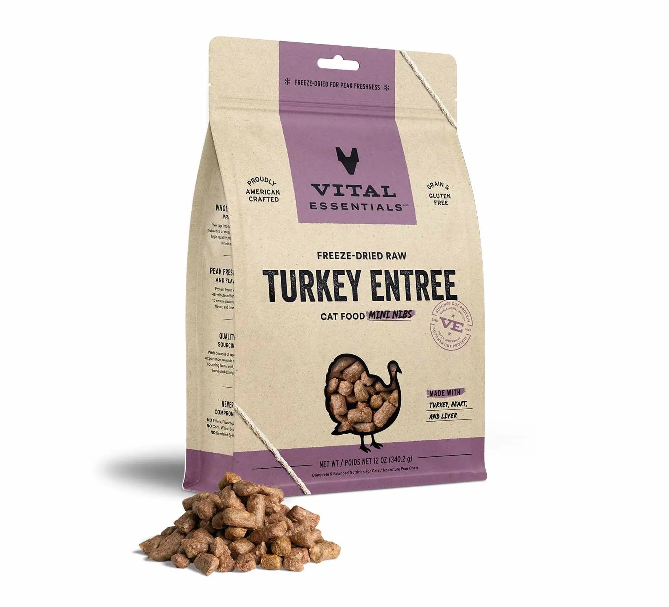 Vital Essentials Freeze-Dried Raw Turkey Entree Cat Food Mini Nibs, Vital Essentials