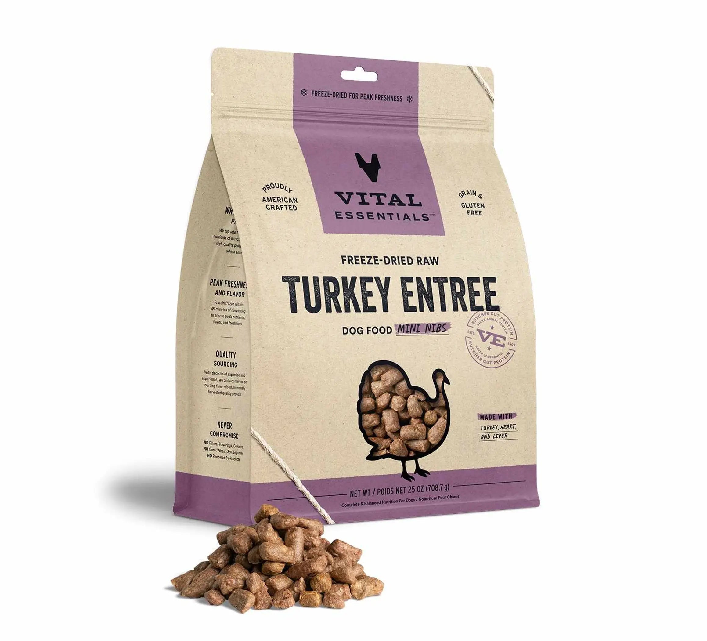 Vital Essentials Freeze-Dried Raw Turkey Entree Dog Food Mini Nibs, Vital Essentials