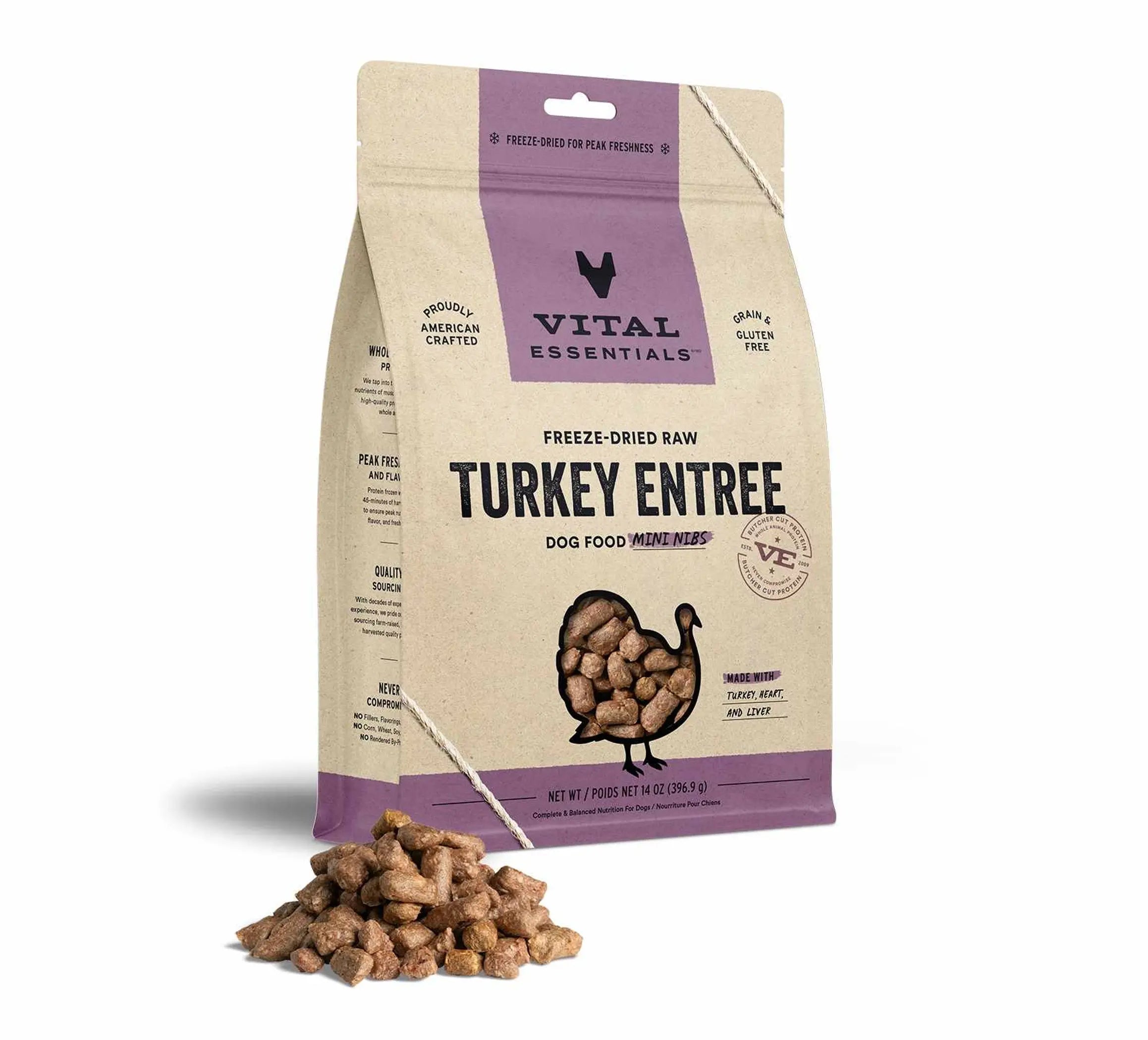 Vital Essentials Freeze-Dried Raw Turkey Entree Dog Food Mini Nibs, Vital Essentials