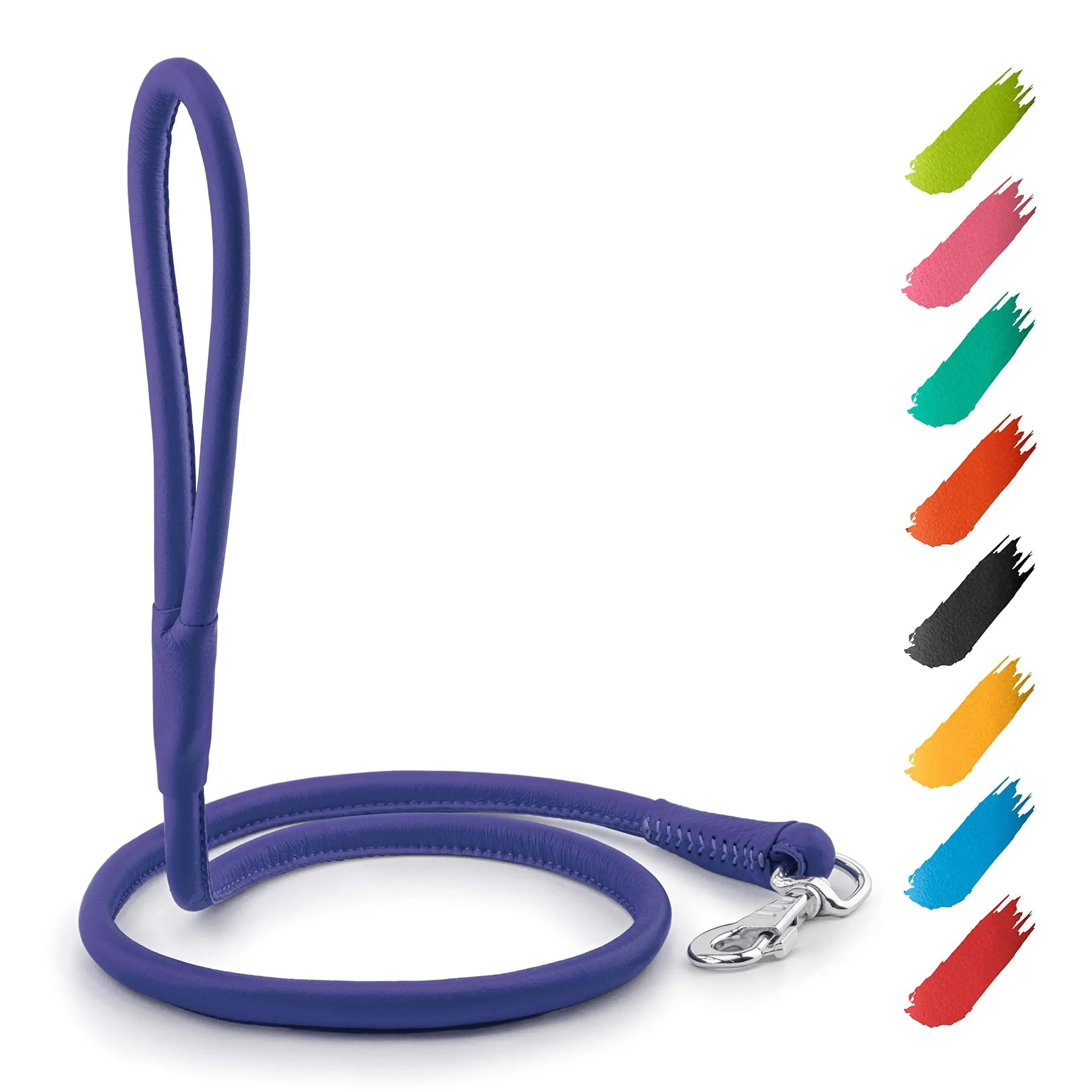 WAUDOG Rolled Leather Dog Leash 4Ft * 0.4 in for Small Medium and Large Dogs   Heavy Duty Leather Puppy Leash for Outdoor Walking Running Training   Strong Dog Leashes for Large Breed Dogs (Purple) Waudog