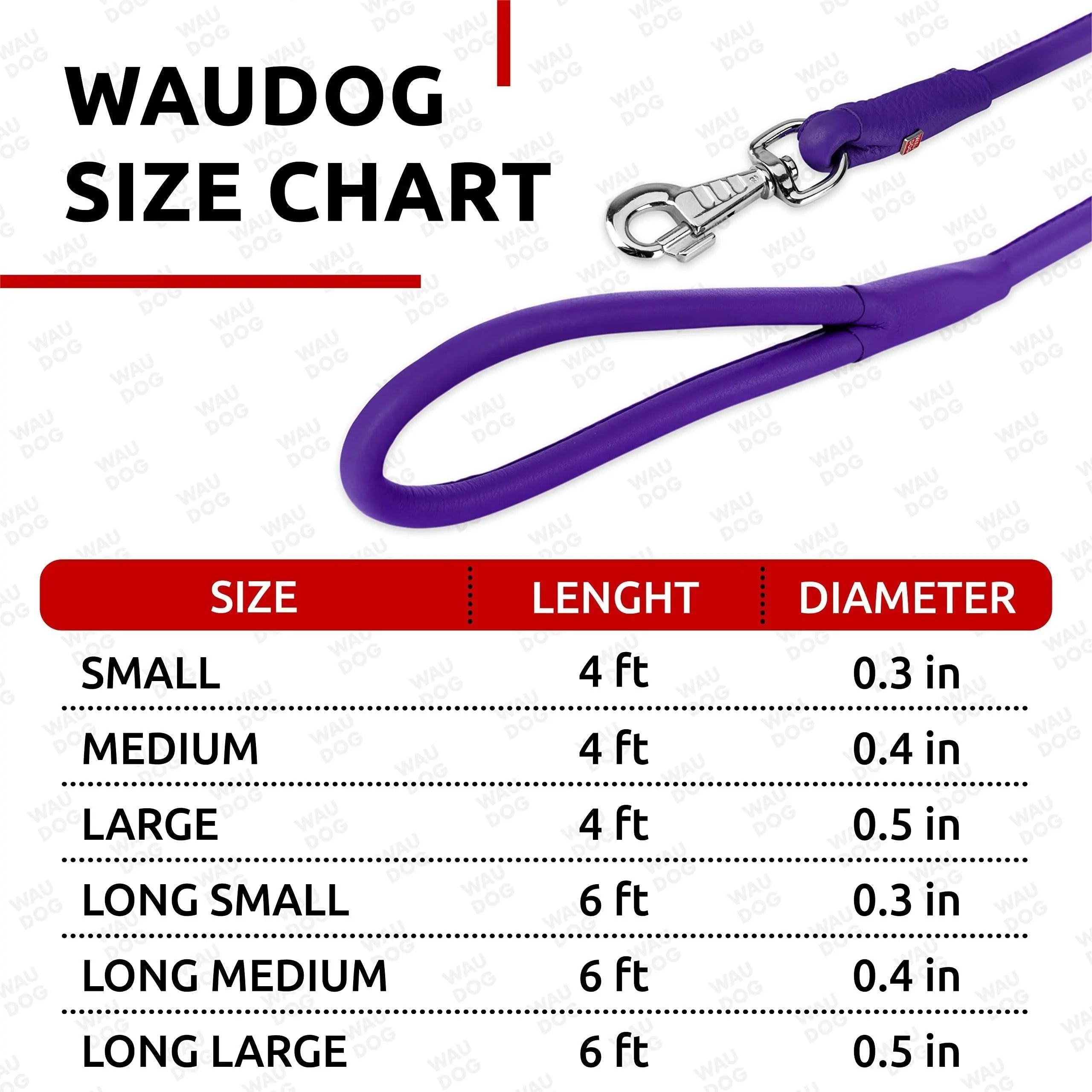 WAUDOG Rolled Leather Dog Leash 4Ft * 0.4 in for Small Medium and Large Dogs   Heavy Duty Leather Puppy Leash for Outdoor Walking Running Training   Strong Dog Leashes for Large Breed Dogs (Purple) Waudog