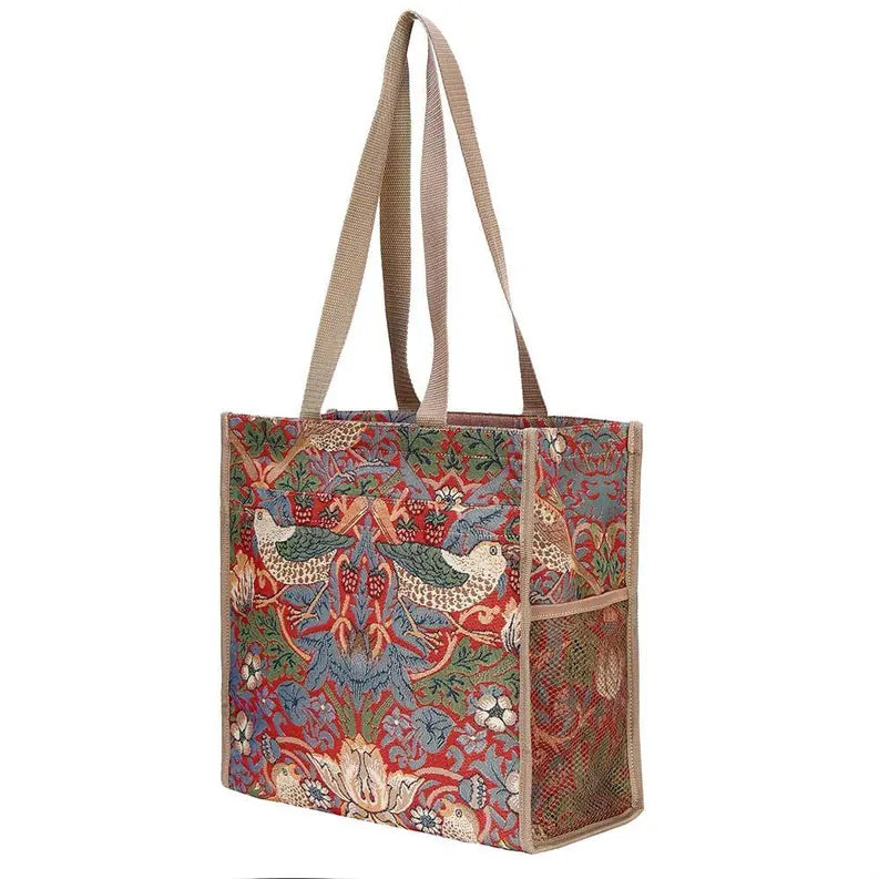 WILLIAM MORRIS STRAWBERRY THIEF RED SHOPPER BAG Signare USA