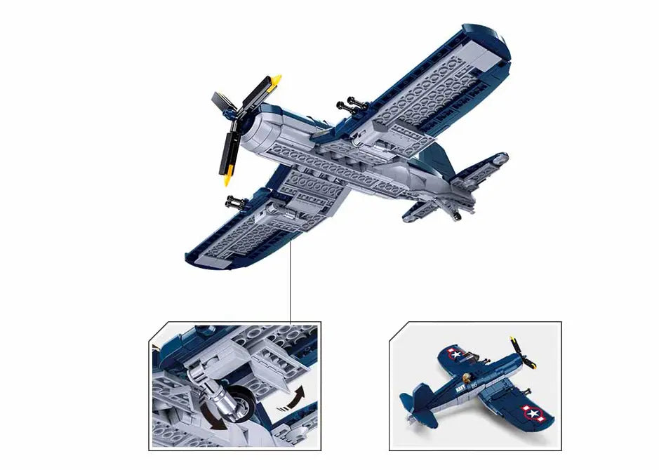WWII F4U Corsair Fighter Plane Building Brick Kit (550 pcs) Texas Toy Distribution