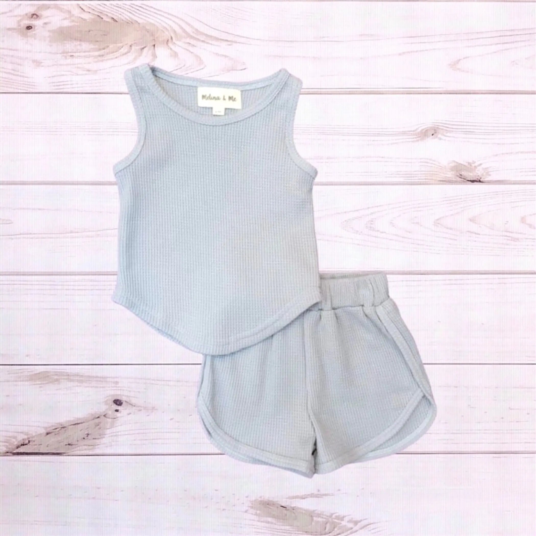 Waffle Knit Outfit (Blue-Gray) Melina & Me