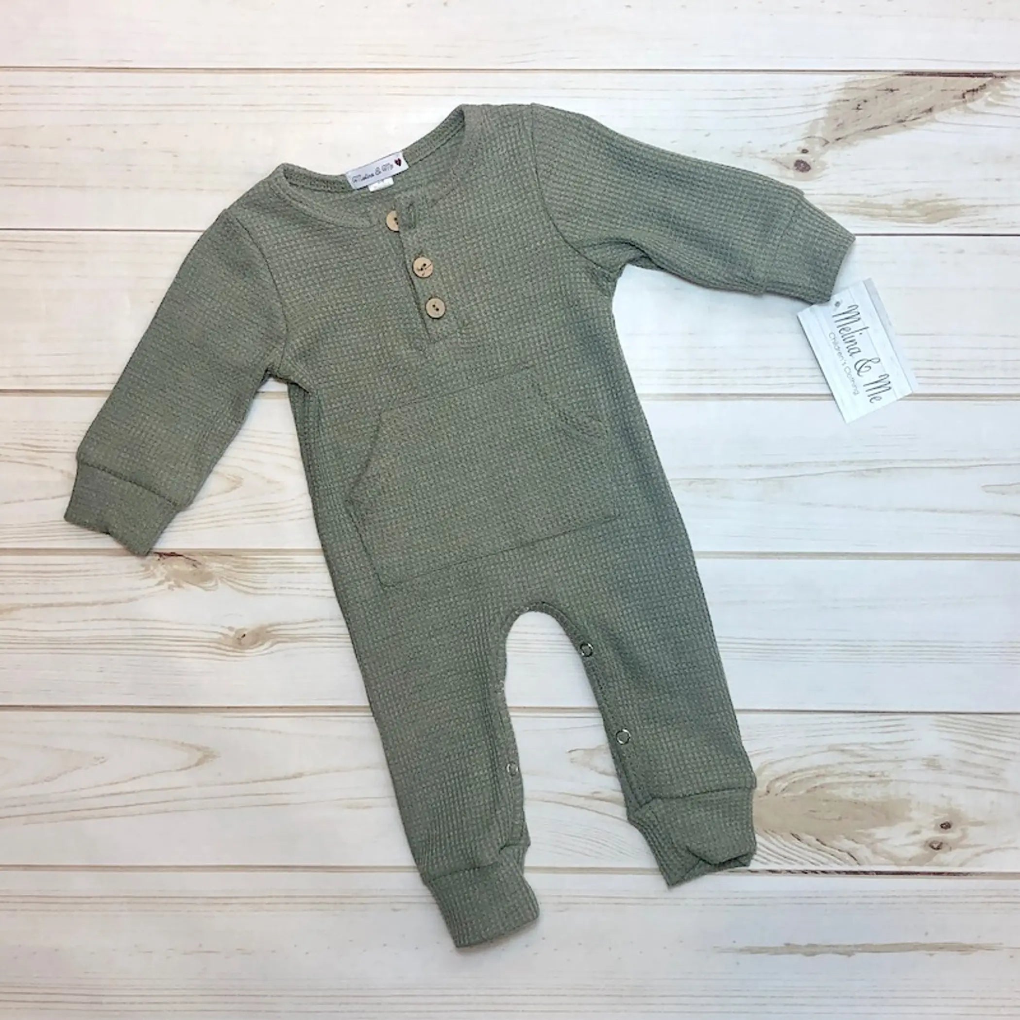 Waffle Knit Romper (Olive) Melina & Me