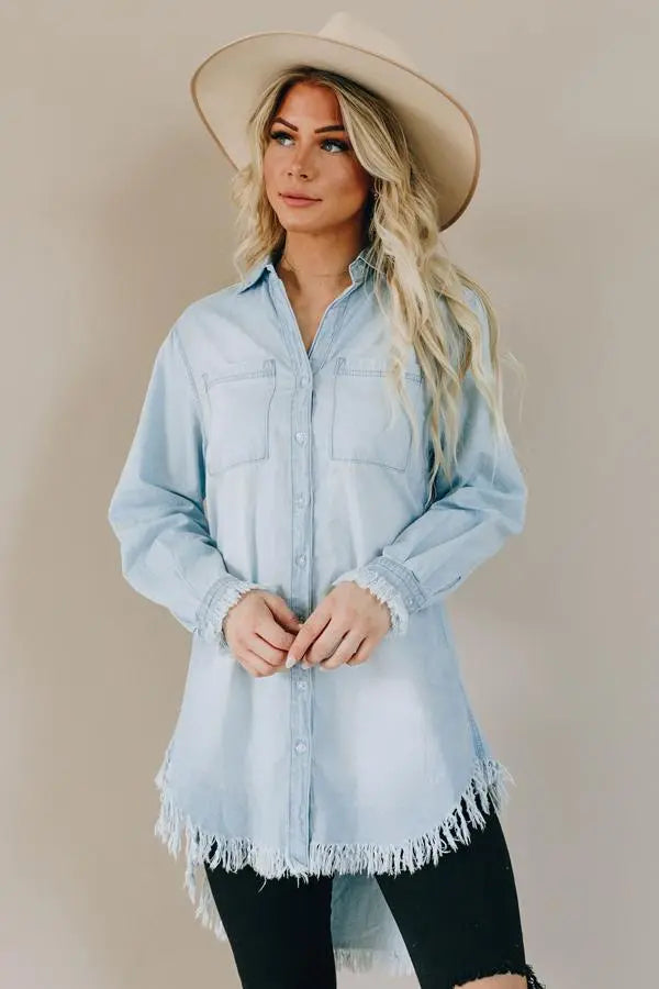 Wallace Denim Fringe Tunic Stay Warm in Style