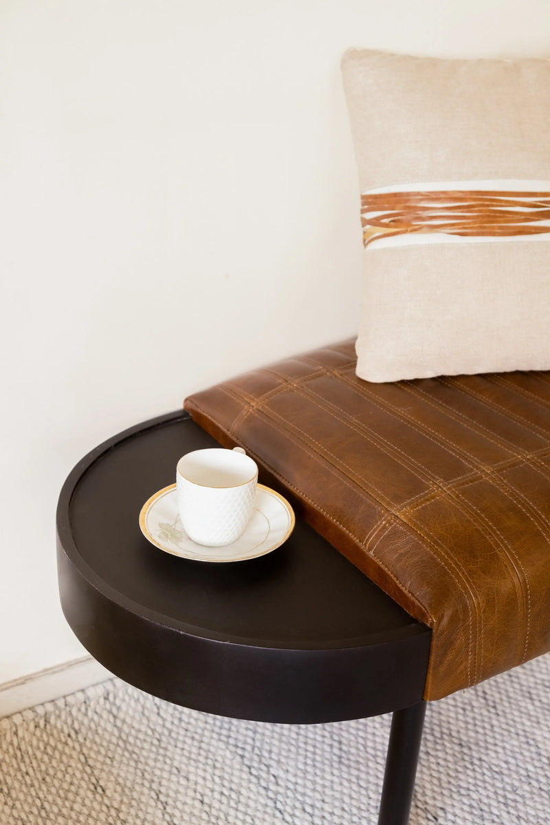 Warm Brown Leather And Solid Wood Bench Homeroots Living Room