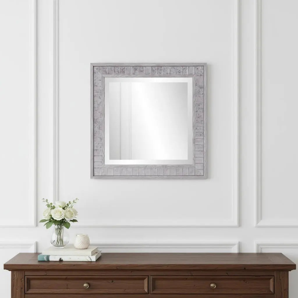 Warm Gray Faux Wood Square Mirror Homeroots Bed & Bath