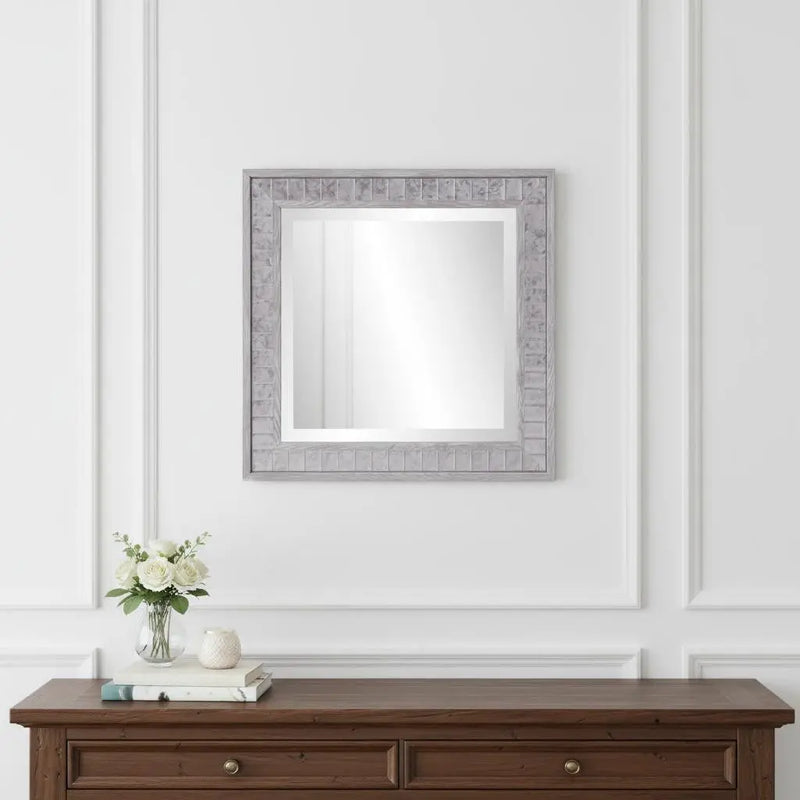 Warm Gray Faux Wood Square Mirror Homeroots Bed & Bath