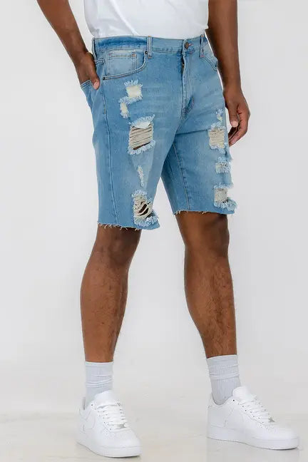 Washed Distressed Denim Shorts WEIV