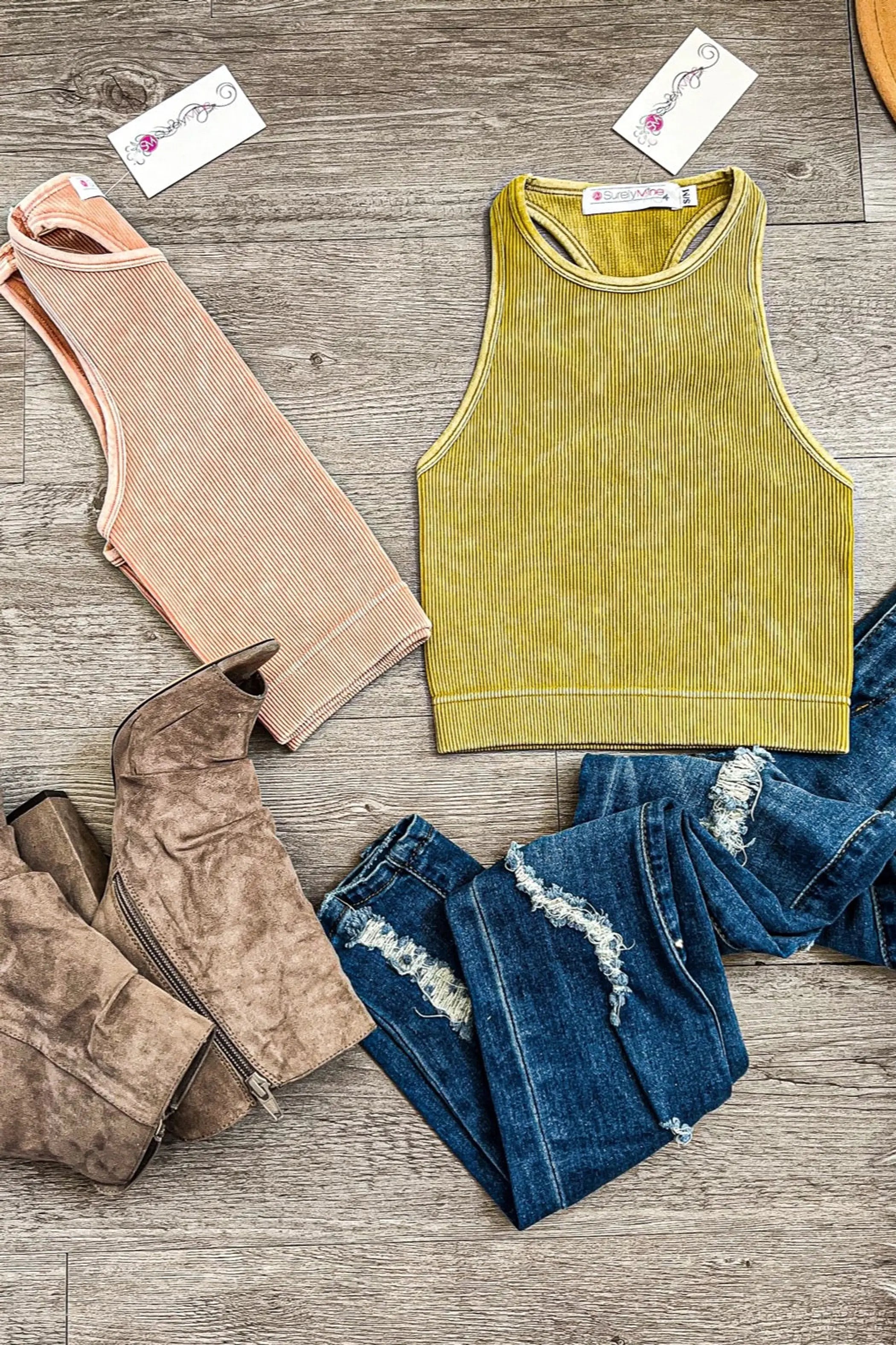 Washed Ribbed Seamless Cropped Tank Top SurelyMine