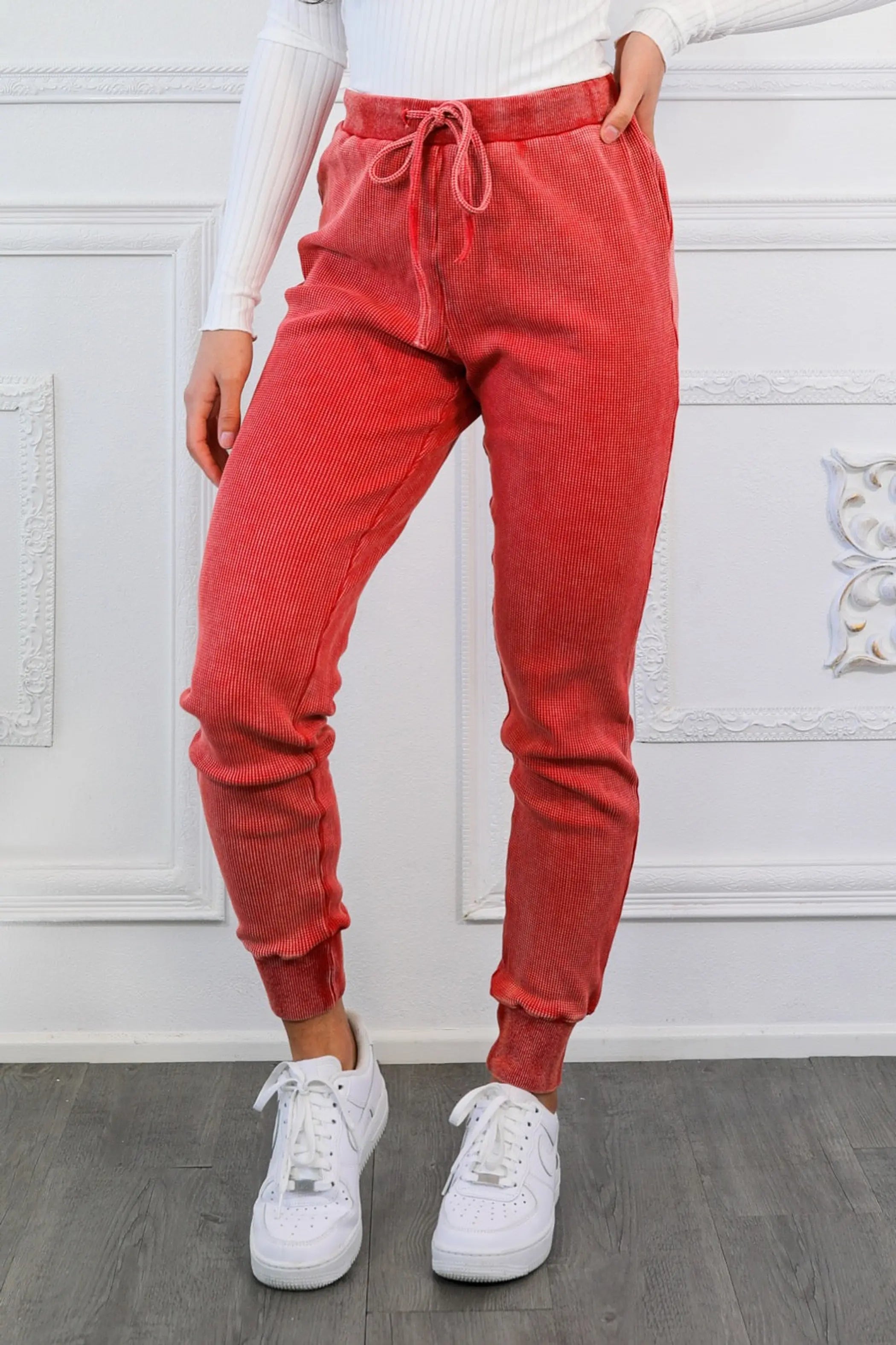 Washed Waist Tie Slim Jogger Pants SurelyMine
