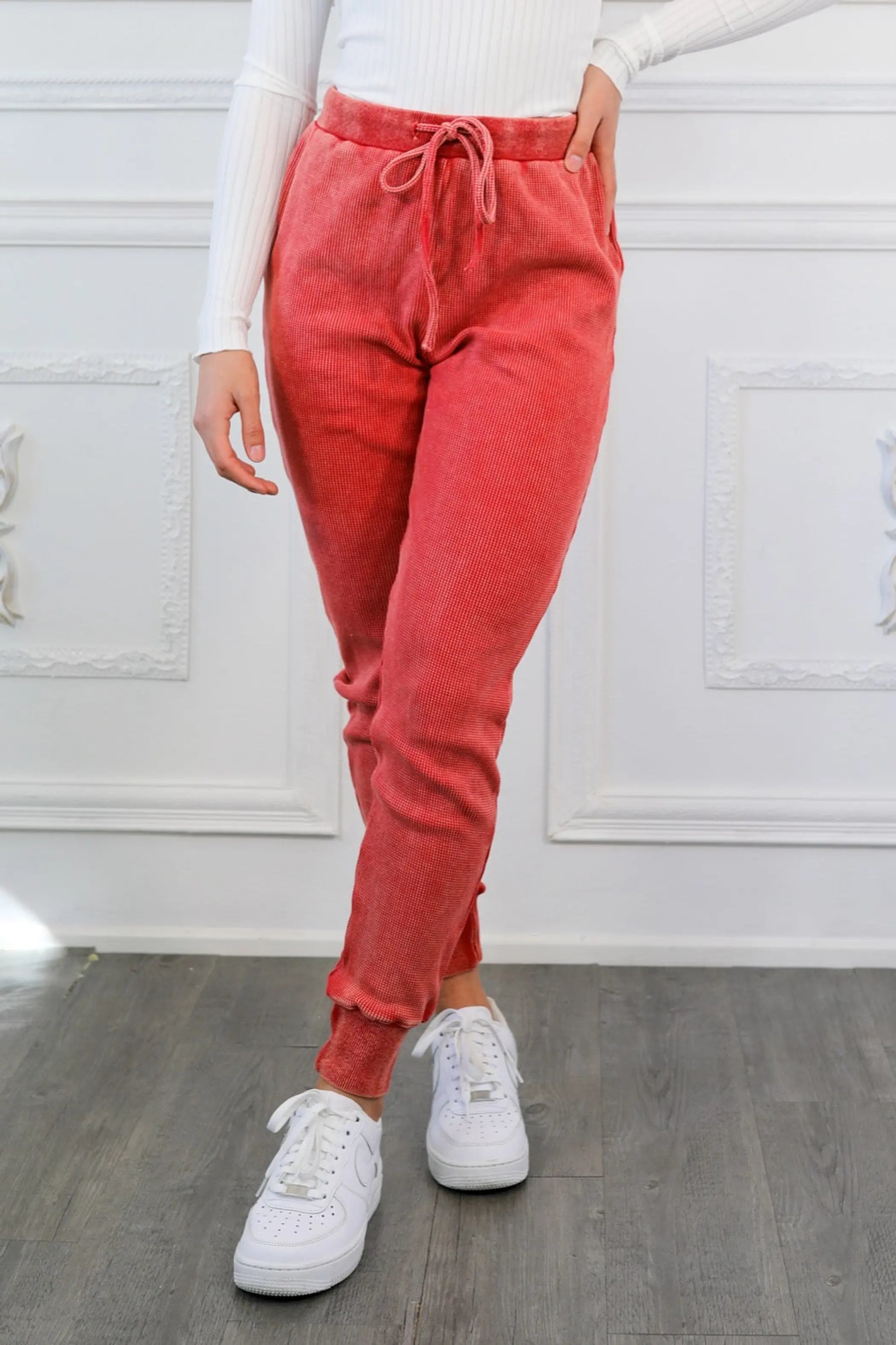 Washed Waist Tie Slim Jogger Pants SurelyMine