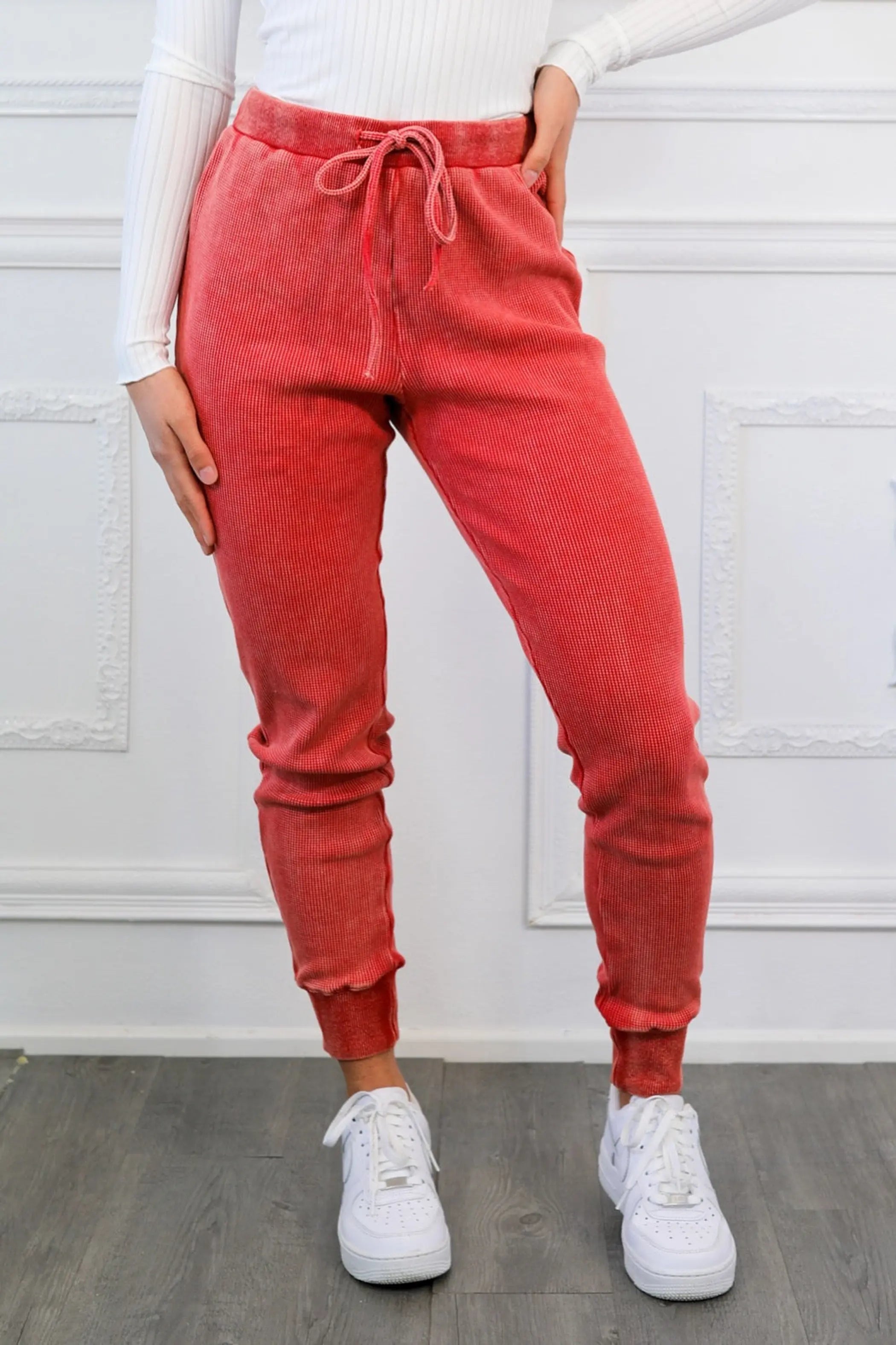 Washed Waist Tie Slim Jogger Pants SurelyMine