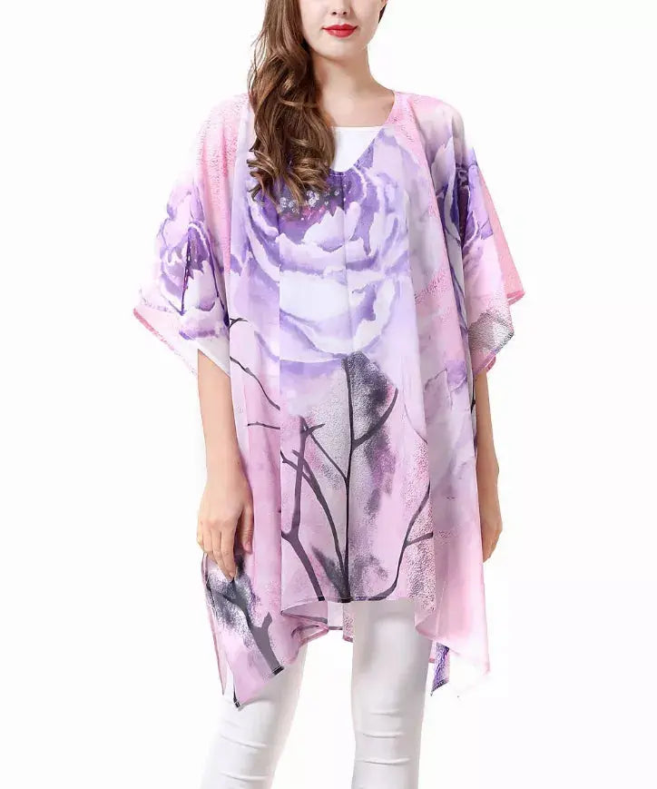 Watercolor Painting V-Neck Floral Tunic JC Sunny Fashion