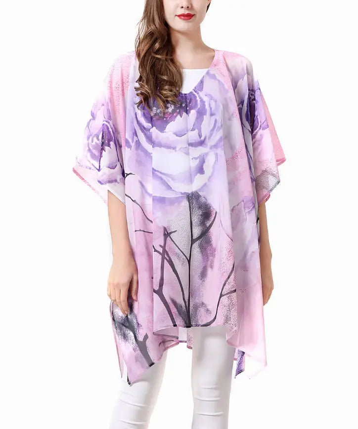 Watercolor Painting V-Neck Floral Tunic JC Sunny Fashion