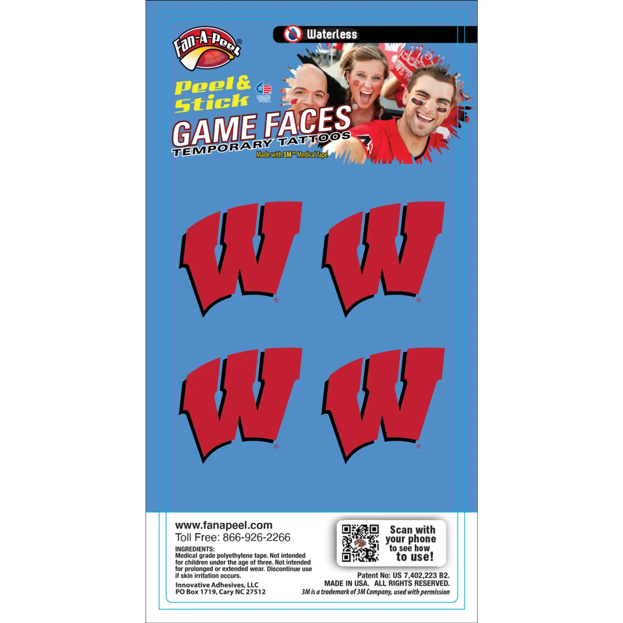 Waterless Peel & Stick Temporary Tattoos Fan-A-Peel / Gamesfaces Innovative Adhesives, LLC