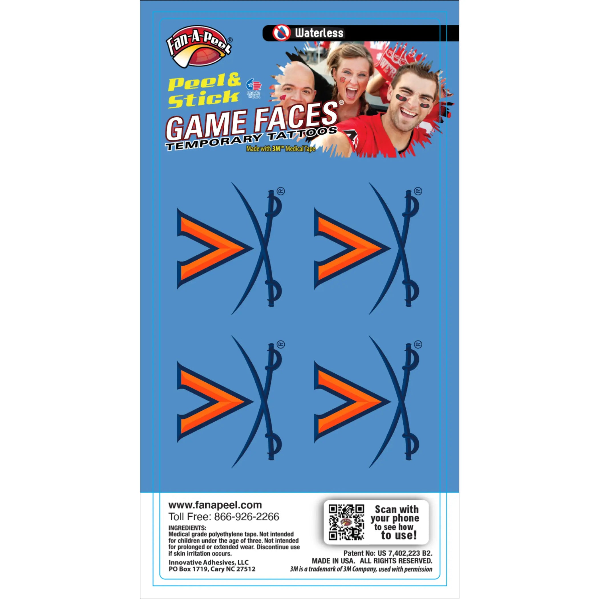 Waterless Peel & Stick Temporary Tattoos Fan-A-Peel / Gamesfaces Innovative Adhesives, LLC