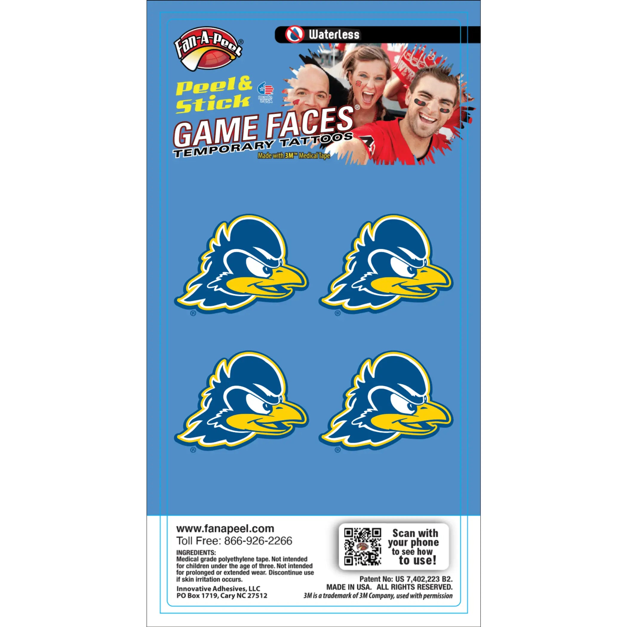 Waterless Peel & Stick Temporary Tattoos Fan-A-Peel / Gamesfaces Innovative Adhesives, LLC
